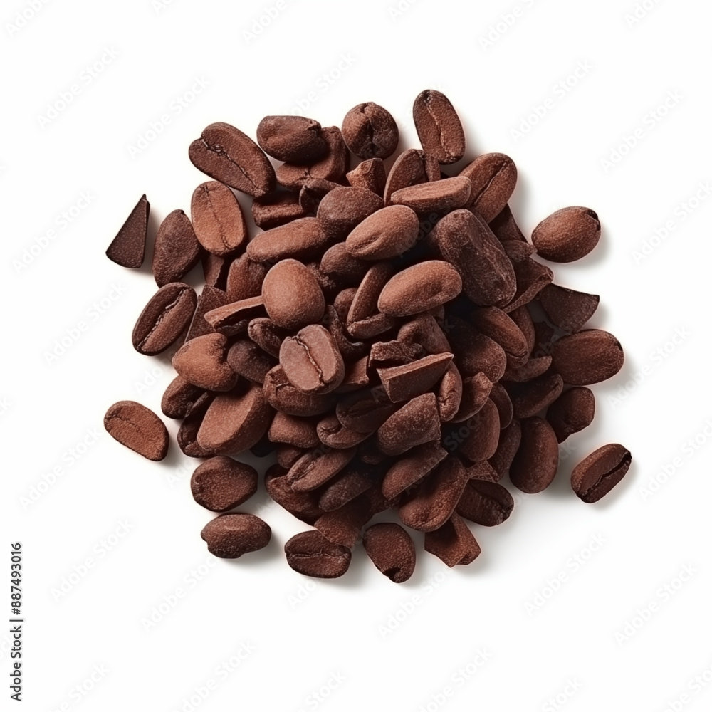 Top View Of Raw Cocoa Beans Isolated On White Background For Ingredient And Culinary Use Top View Of Raw Cocoa Beans Isolated On White Background For Ingredient And Culinary Use