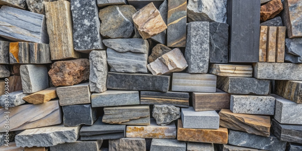 Natural stone assortment featuring varying gray and black hues, textures, and sizes, stacked upon each other, creating a visually striking geological formation composition. Natural stone assortment featuring varying gray and black hues, textures, and sizes, stacked upon each other, creating a visually striking geological formation composition.