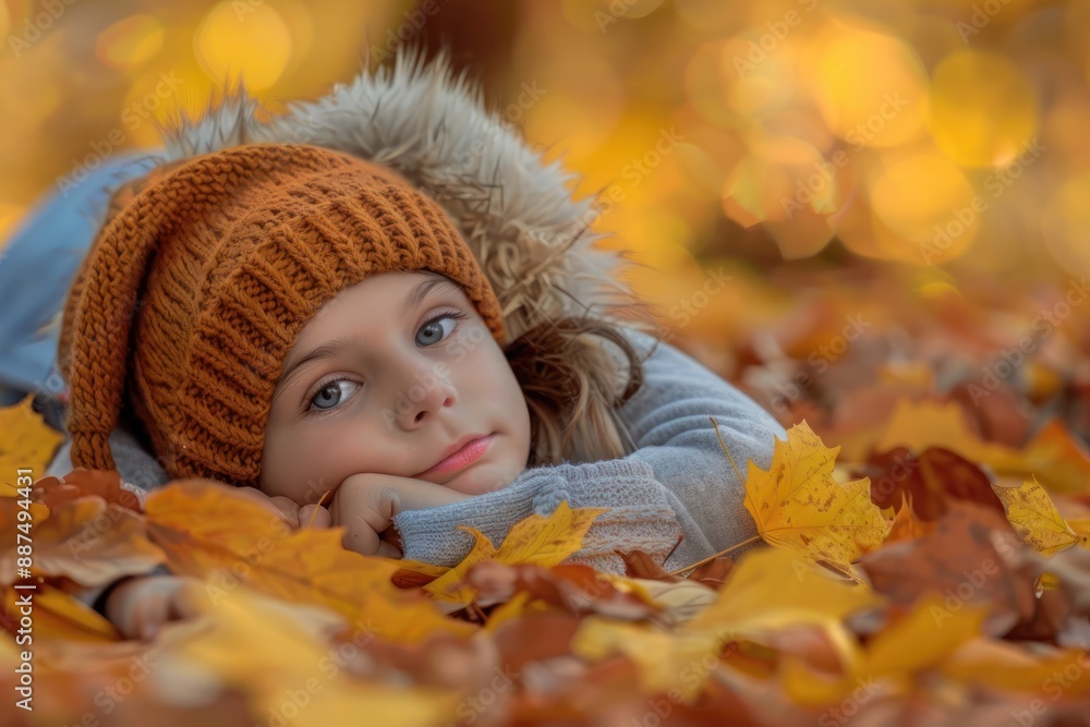 Autumn mood. Beautiful young kid lying on the autumn Autumn mood. Beautiful young kid lying on the autumn