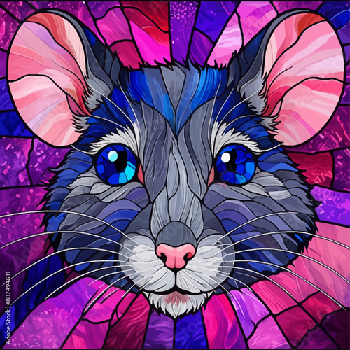 Stylized Cat Portrait with Vibrant Colors and Stained Glass Effect