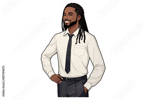 Smiling Man in White Shirt and Black Tie