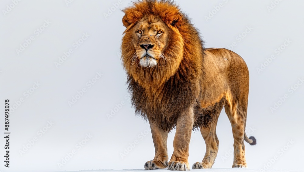 Fototapeta premium Majestic Lion in a Winter Wonderland