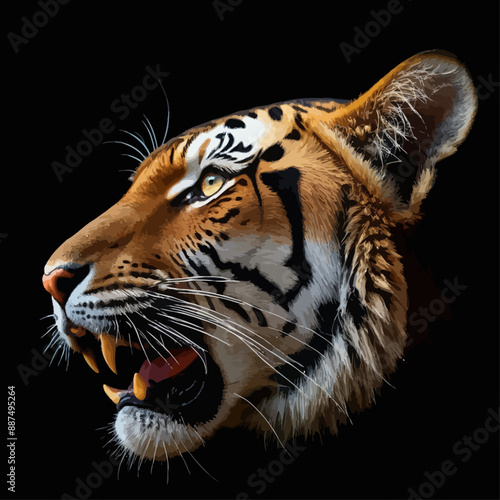 Roaring Tiger Face with Open Mouth and Eyes