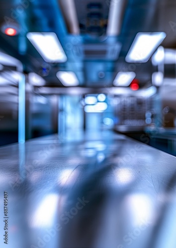 Wallpaper Mural mockup Empty metal table against the blurred background of the operating room. The concept of surgery, medicine Torontodigital.ca