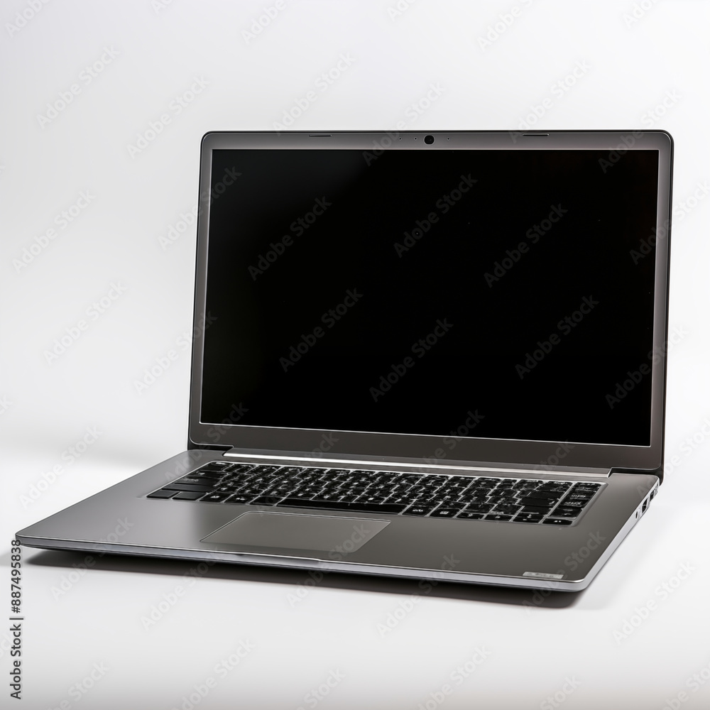Silver Laptop With Black Screen Isolated on White Background