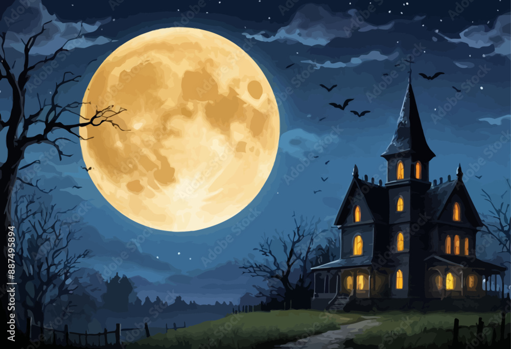 Moonlit Halloween Night: A Gothic Mansion Under the Full Moon Moonlit Halloween Night: A Gothic Mansion Under the Full Moon