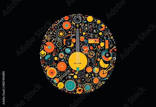 Musical Instrument Illustration with Abstract Design