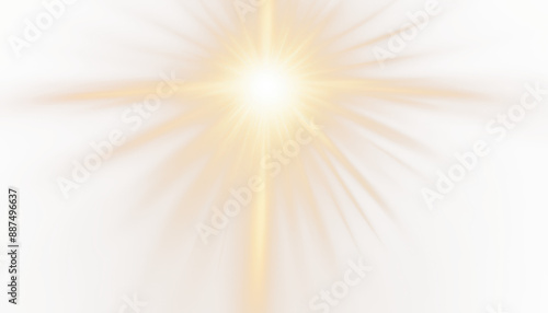 Radiant golden light beams in a cross shape isolated on transparent background 