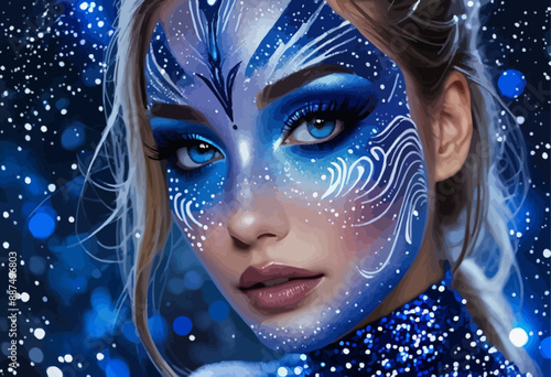 Galactic Makeup Artistry: A Cosmic Portrait of a Woman