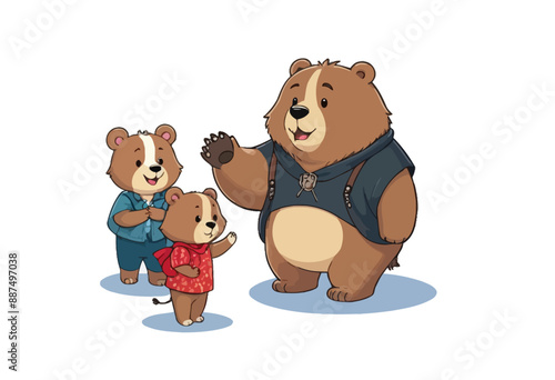 Friendly Bear Family: A Mother and Her Two Cubbies