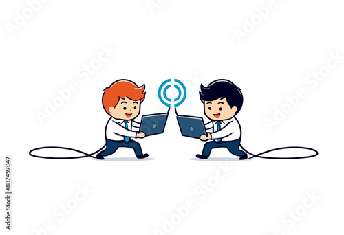 Friendly Competition: Two Businessmen Competing with Laptops