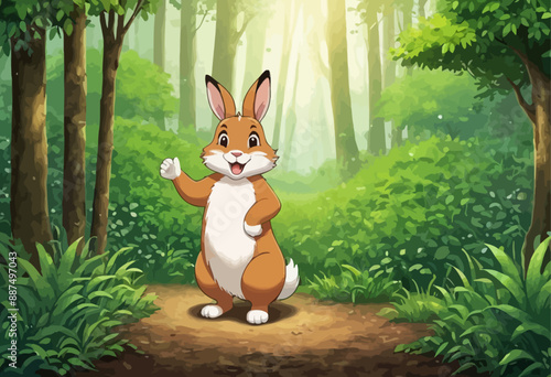 Friendly Bunny Waving in a Forest