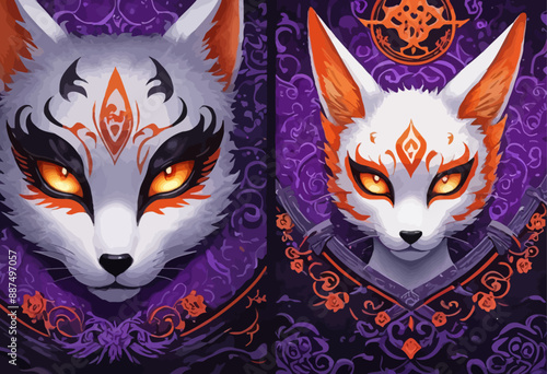 Fox Mask with Eye Designs and Orange and White Fur