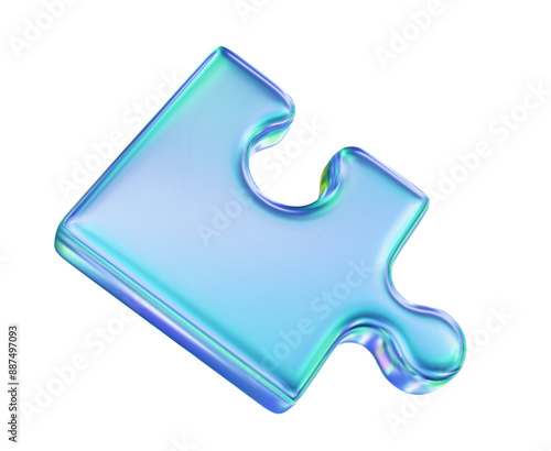 3d jigsaw puzzle piece in blue and green tones. Stock vector illustration on isolated background.