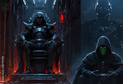 Dark Fantasy Character: Menacing Warrior in Armor with Glowing Eyes