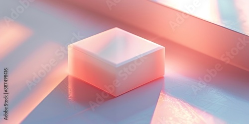 Abstract Futuristic 3D Render Minimalistic Style with Floating Geometric Shapes Isometric Design, Light Color Theme, Bright Background, and Soft Lighting