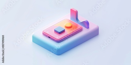 Abstract Futuristic 3D Render Minimalistic Style with Floating Geometric Shapes Isometric Design, Light Color Theme, Bright Background, and Soft Lighting