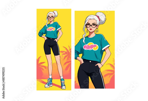 Chic Female Character in Stylish Outfit and Accessories