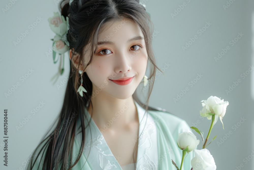 A young Chinese woman wearing traditional Chinese clothing A young Chinese woman wearing traditional Chinese clothing