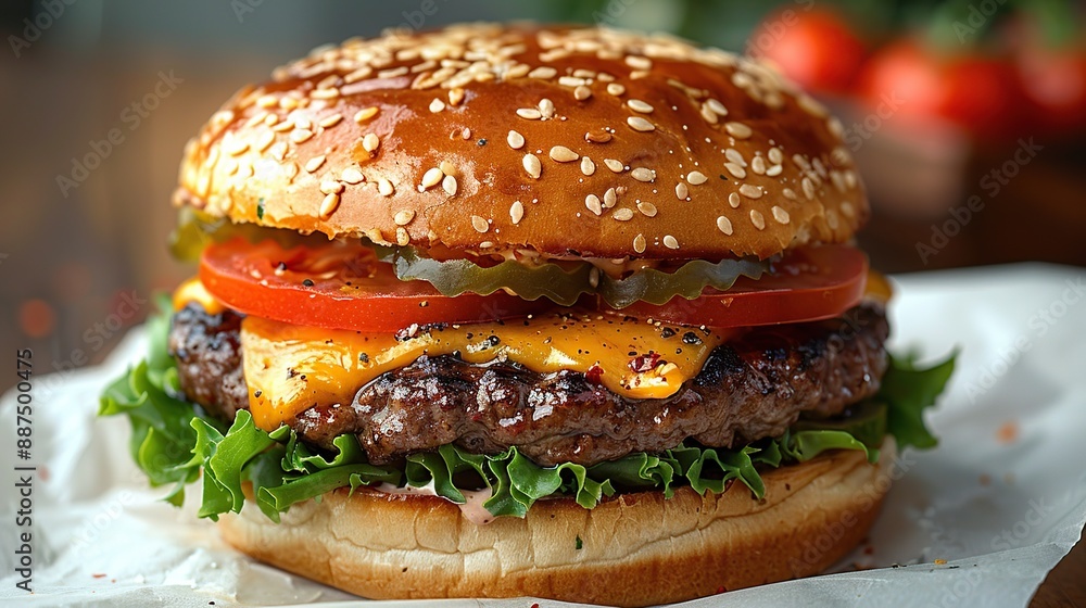 Juicy Cheeseburger with Sesame Seed Bun Juicy Cheeseburger with Sesame Seed Bun