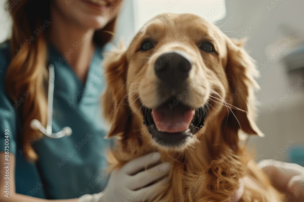 cute dog being examined by professional veterinarian in vet clinic cute dog being examined by professional veterinarian in vet clinic