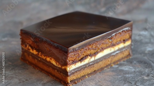  Chocolate cake on countertop, adjacent to chocolate cake on table