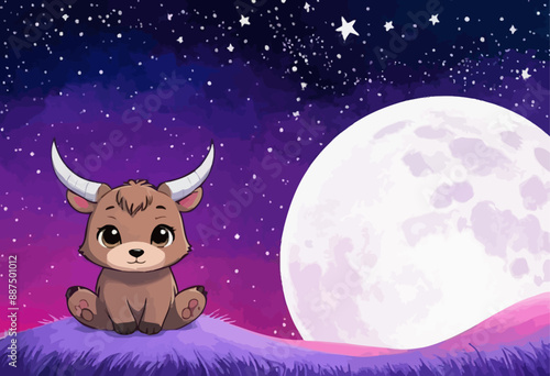 Adorable Bunny Sitting Under the Moon