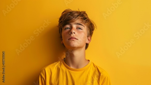 Portrait of teen boy isolated on yellow background