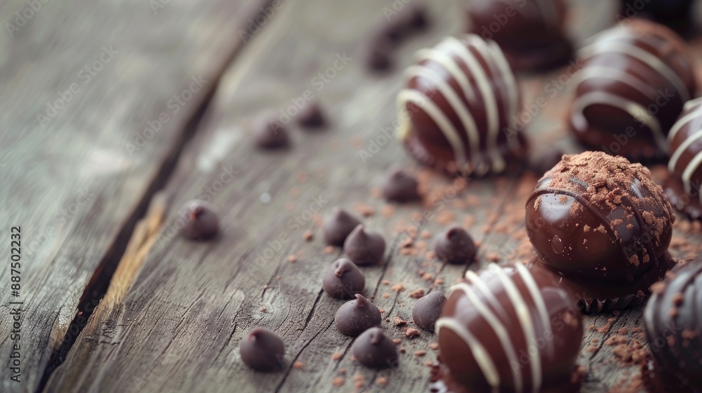 Chocolate candies on a wooden surface Chocolate candies on a wooden surface