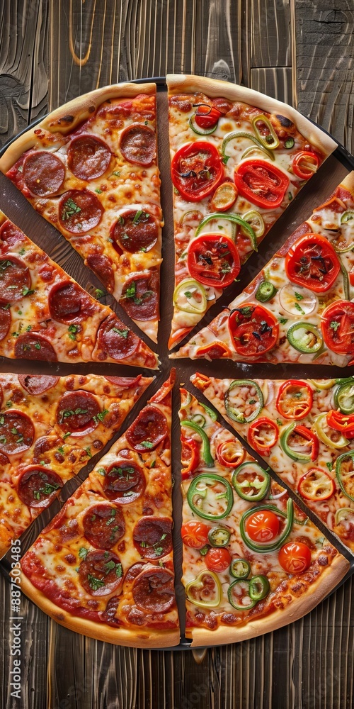 34 Pizza with spicy chorizo and bell peppers spherical perspective fiery and colorful 34 Pizza with spicy chorizo and bell peppers spherical perspective fiery and colorful