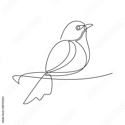 Hand drawn bird vector. One line continuous drawing. Cartoon linear illustration, minimal icon, abstract print, banner, card, poster, brochure, doodle, sign, outline symbol, sketch, silhouette.