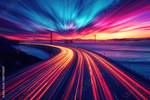 In the evening, the road leading to the city