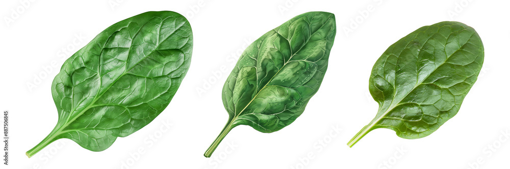 Fototapeta premium Set of spinach leaf, isolated on transparent white background