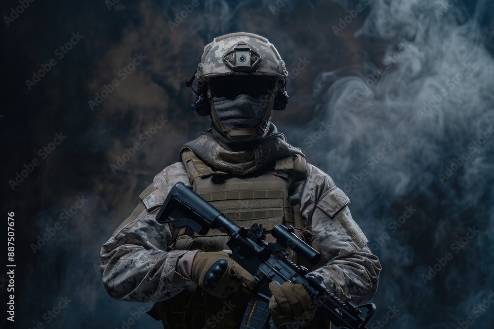 A man wearing a military uniform holds a gun, suitable for use as a symbol of authority or to depict a scene from a war story A man wearing a military uniform holds a gun, suitable for use as a symbol of authority or to depict a scene from a war story