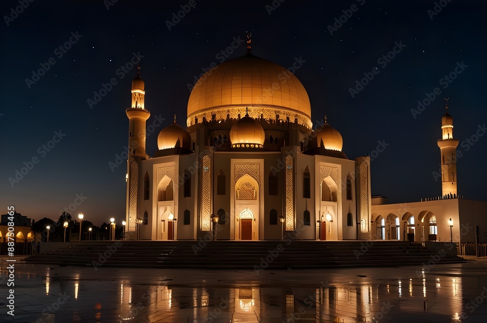 Fototapeta premium A mosque at night with the lights