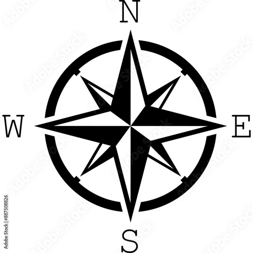 Monochrome Navigation Compass Icon. Wind Rose Icon