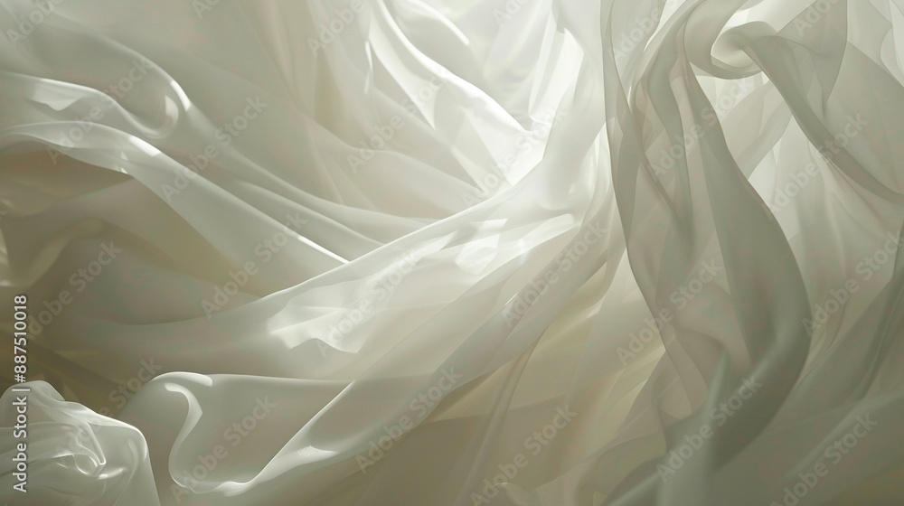 A close-up of a white curtain with a blurry pattern at the bottom A close-up of a white curtain with a blurry pattern at the bottom