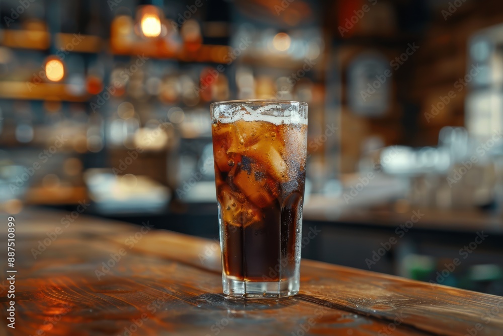 A cold brew coffee served in a clear glass in the cafe A cold brew coffee served in a clear glass in the cafe