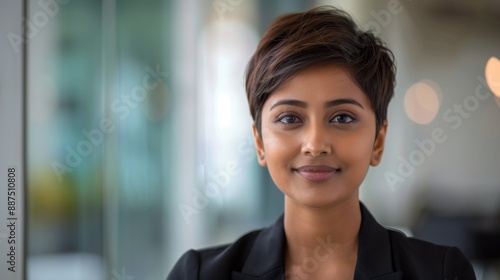 Closeup portrait of a confident young Indian Corporate professional woman with short hair