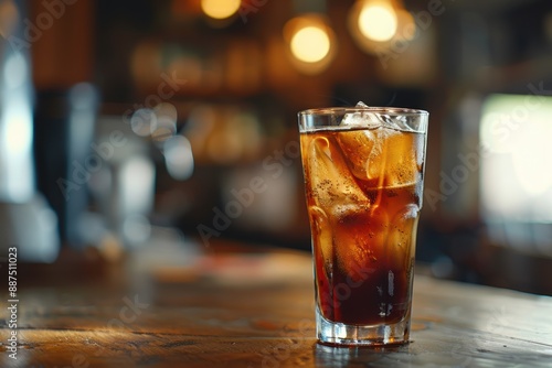 A cold brew coffee served in a clear glass in the cafe