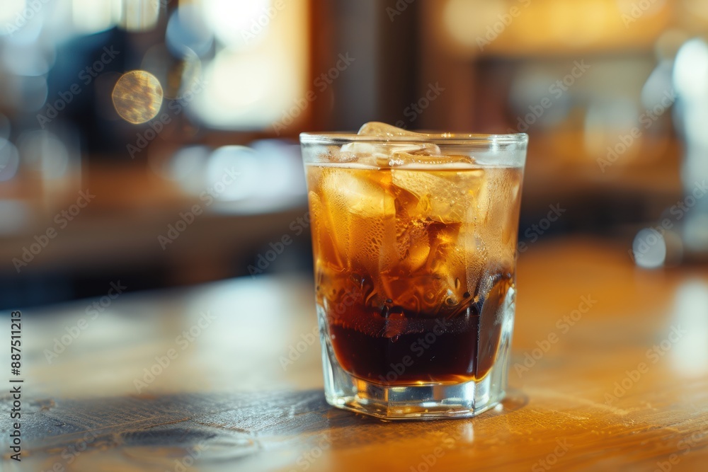 A cold brew coffee served in a clear glass in the cafe A cold brew coffee served in a clear glass in the cafe