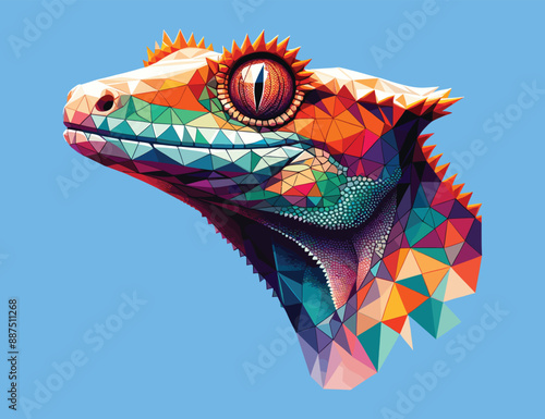 Low polygon of crested gecko isolated on light blue background, vector illustration, reptile animal theme