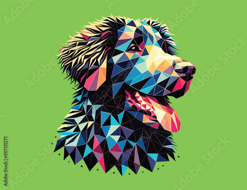 Low polygon of curly coated retriever isolated on green background, vector illustration, pet theme