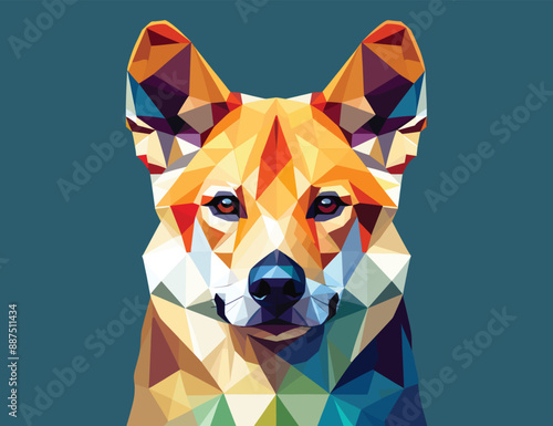 Low polygon of dingo isolated on green background, vector illustration, animal theme, wild dog, wolf