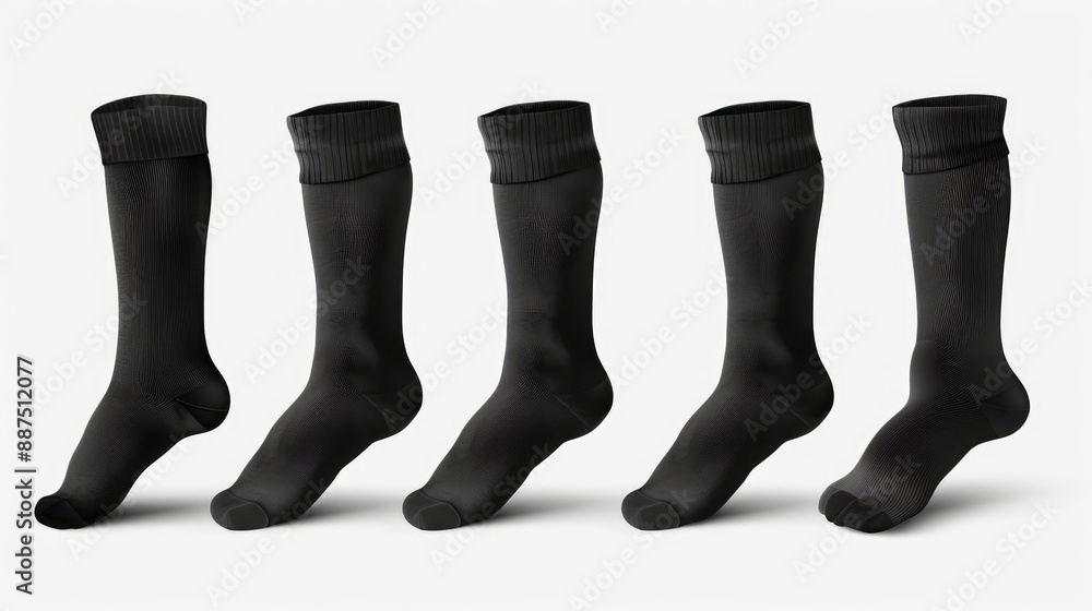 Collection of realistic black sock mockups presented as vector illustrations isolated on a white background Design templates include empty and on invisible legs varying in length for Collection of realistic black sock mockups presented as vector illustrations isolated on a white background Design templates include empty and on invisible legs varying in length for