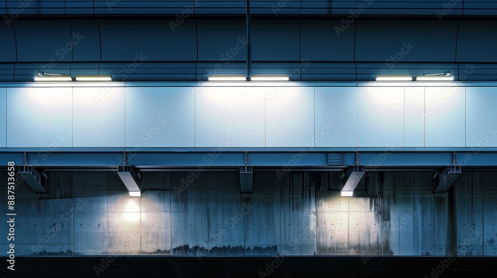 Horizontal white panel beneath a bridge illuminated by two spotlights Horizontal white panel beneath a bridge illuminated by two spotlights