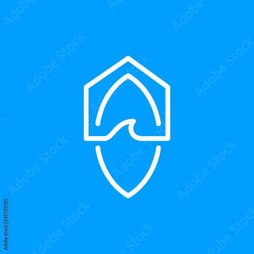 surfing house ocean sport minimalist logo design vector