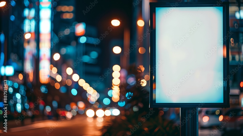 Mockup of a blank city format billboard in the city center at night Background intentionally blurred Mockup of a blank city format billboard in the city center at night Background intentionally blurred