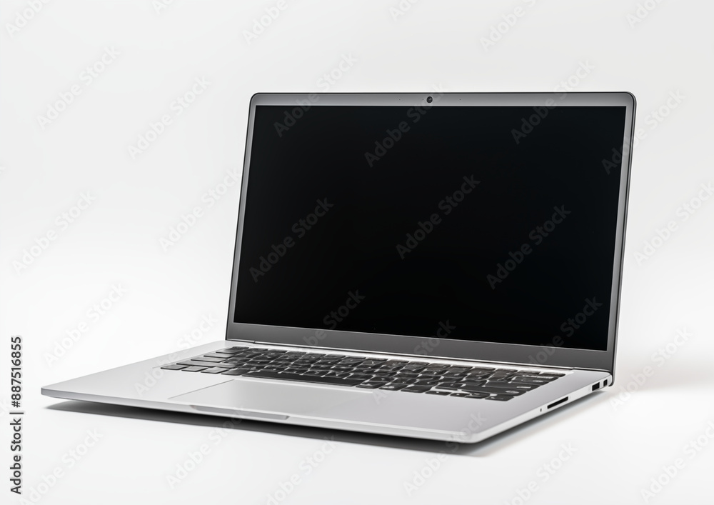 Modern Silver Laptop With A Sleek Design And Black Screen, Ideal For Work And Entertainment, Isolated On A White Background Modern Silver Laptop With A Sleek Design And Black Screen, Ideal For Work And Entertainment, Isolated On A White Background