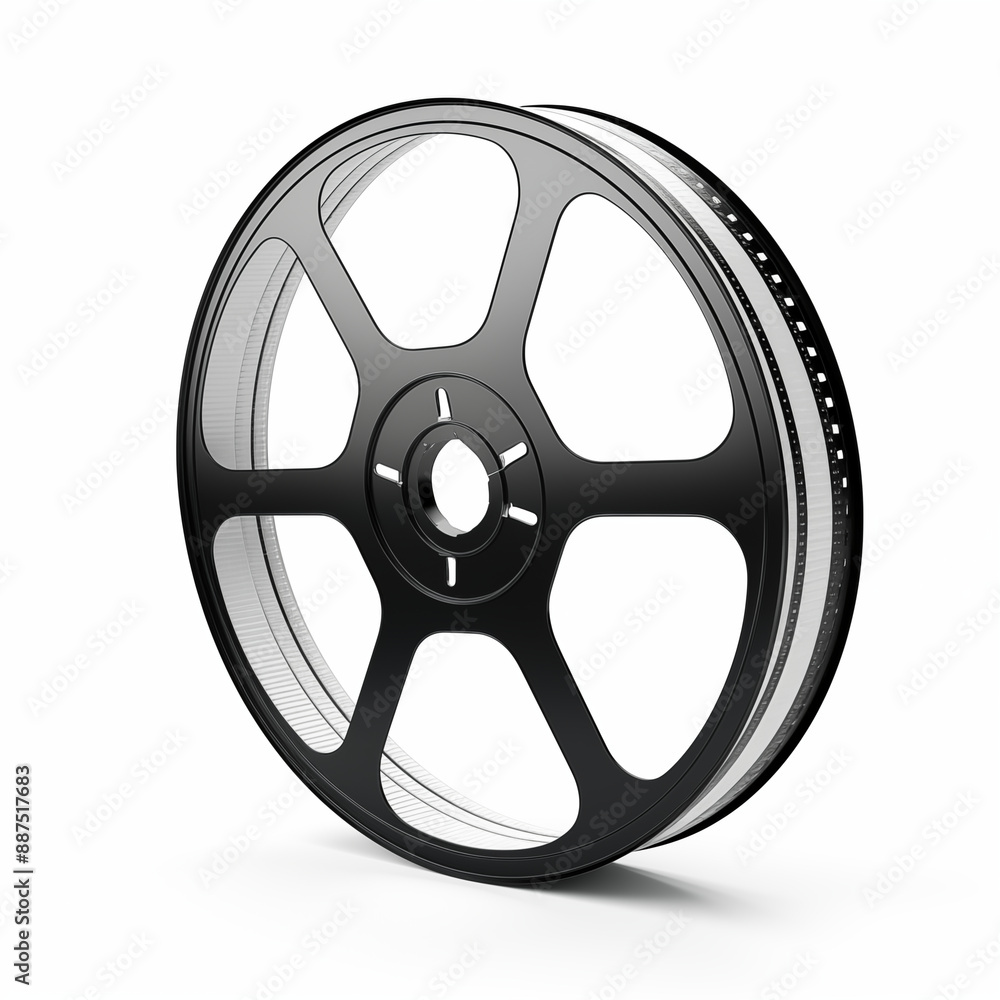 Obraz premium Modern Black Film Reel With Clear Tape Isolated On White Background